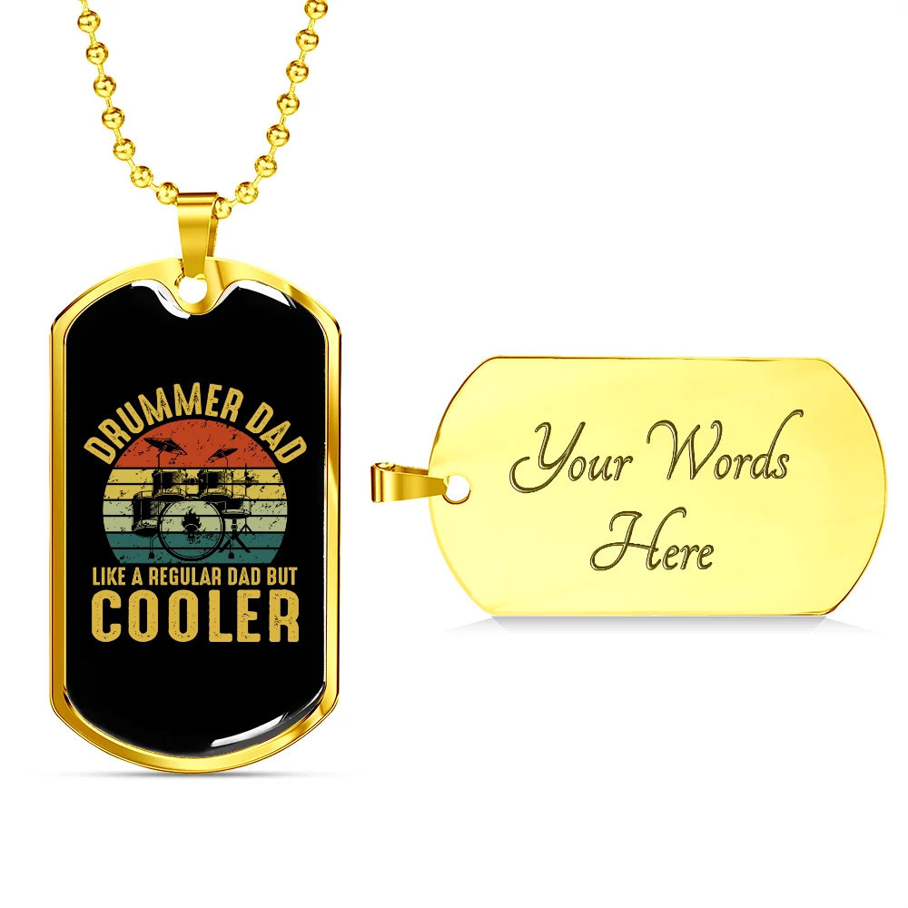 Drummer Necklace Cooler Drummer Dad Personalized Engraved Gold Dog Tag Necklace
